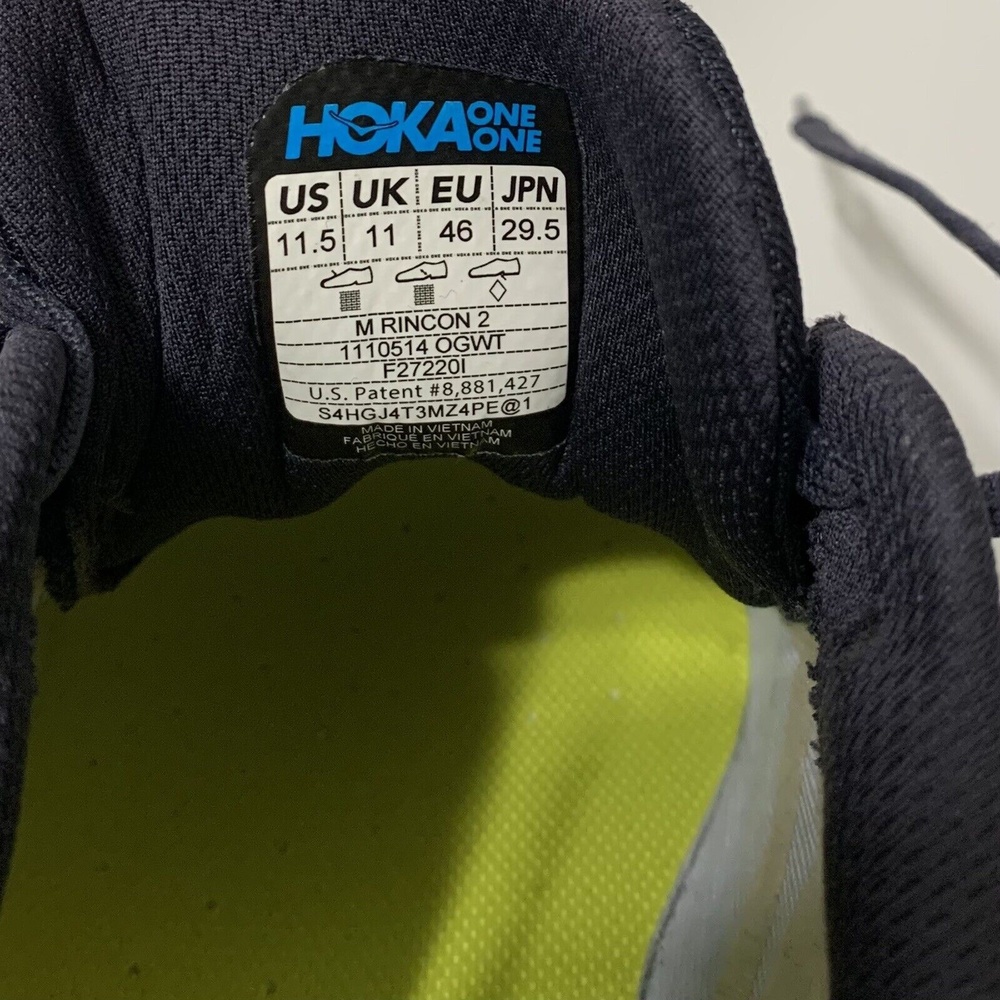 Hoka One One Rincon 2 Black Yellow Mens Running Shoes 1110514 Mens Size 11.5 - Picture 6 of 9